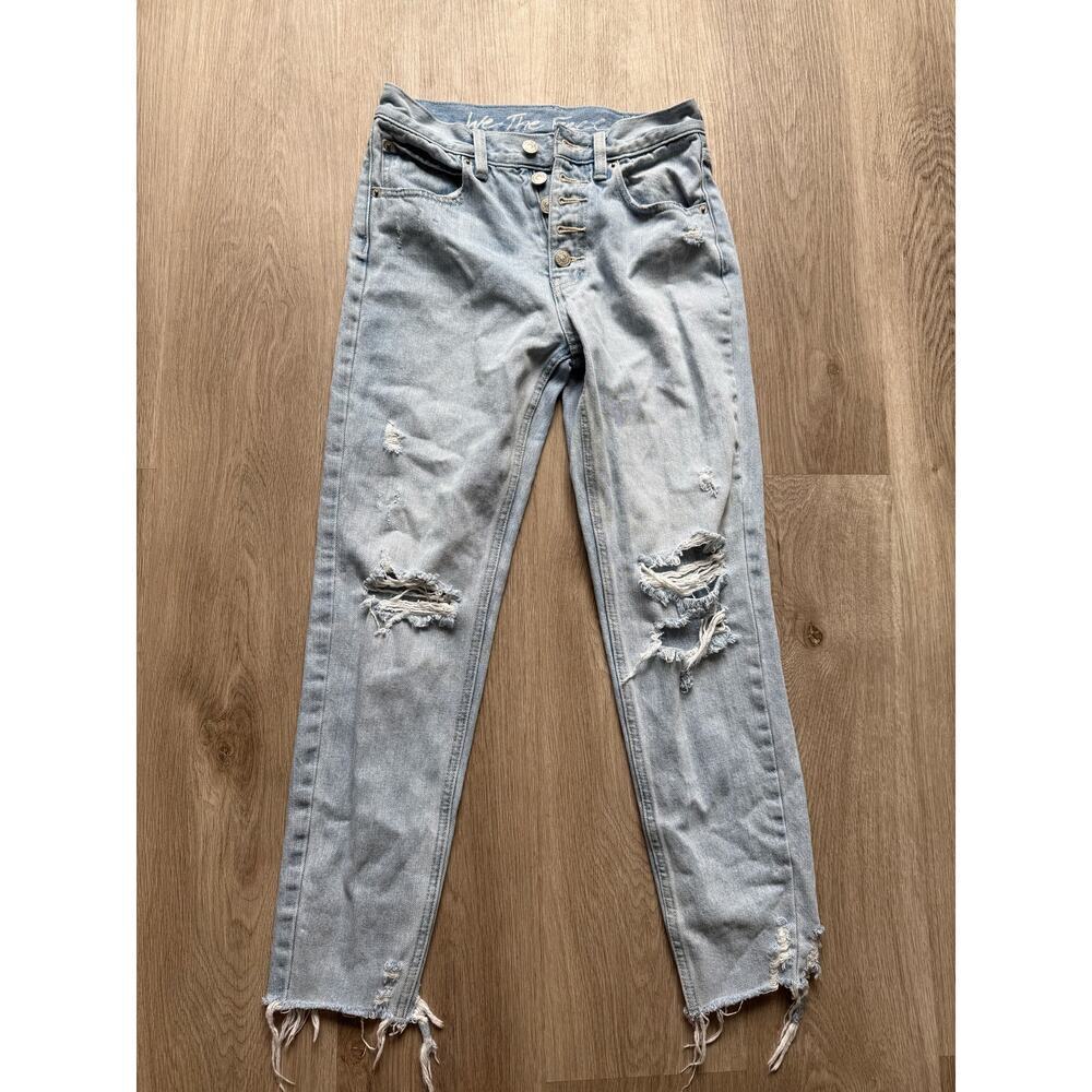 We The Free Distressed, Light Blue Denim Jeans, Skinny, Raw Hem, Women's size 24